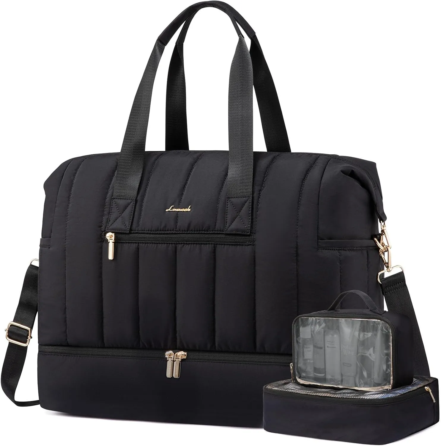 LOVEVOOK Travel Duffle Bag,Puffer Weekender Bags For Women with Shoe Compartment,42L Carry On Duffel Overnight Bags For Airplanes,Hospital Bag for Labor and Delivery,3Pcs Set