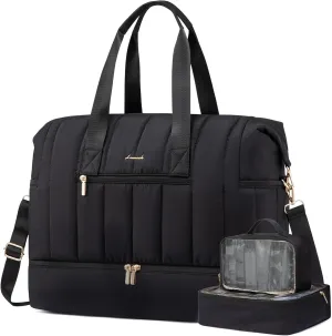 LOVEVOOK Travel Duffle Bag,Puffer Weekender Bags For Women with Shoe Compartment,42L Carry On Duffel Overnight Bags For Airplanes,Hospital Bag for Labor and Delivery,3Pcs Set