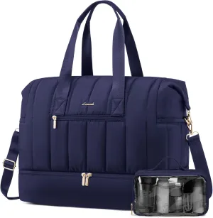 LOVEVOOK Travel Duffle Bag,Puffer Weekender Bags For Women with Shoe Compartment,42L Carry On Overnight Duffel Bag For Airplanes,Hospital Bag for Labor and Delivery,2Pcs Set