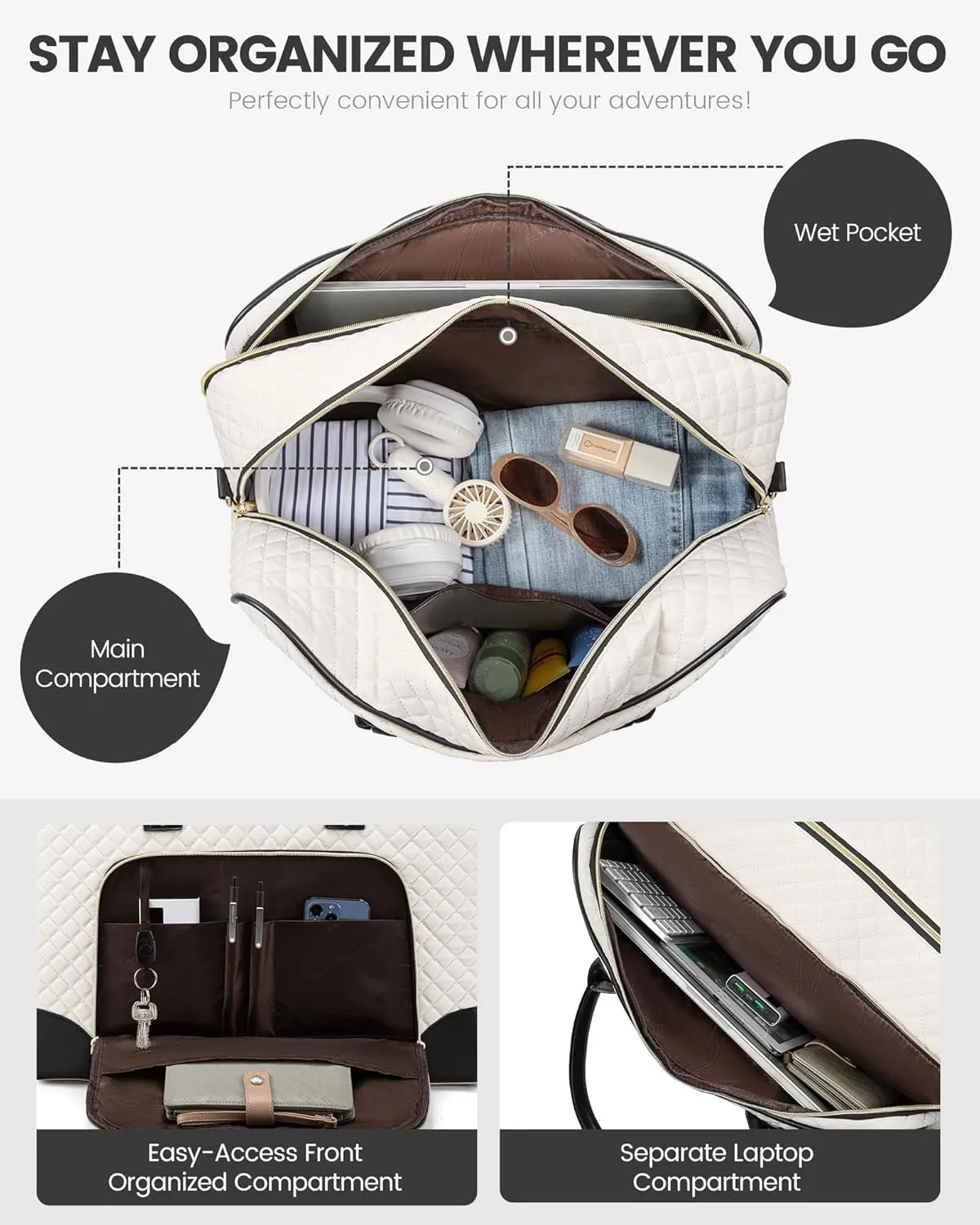 LOVEVOOK Weekender Bag for Women, Large Travel Duffle with Toiletry Shoes Bag, Carry on Overnight with Laptop Compartment for Airplane Business Trips Wet Pocket 4Pcs Set