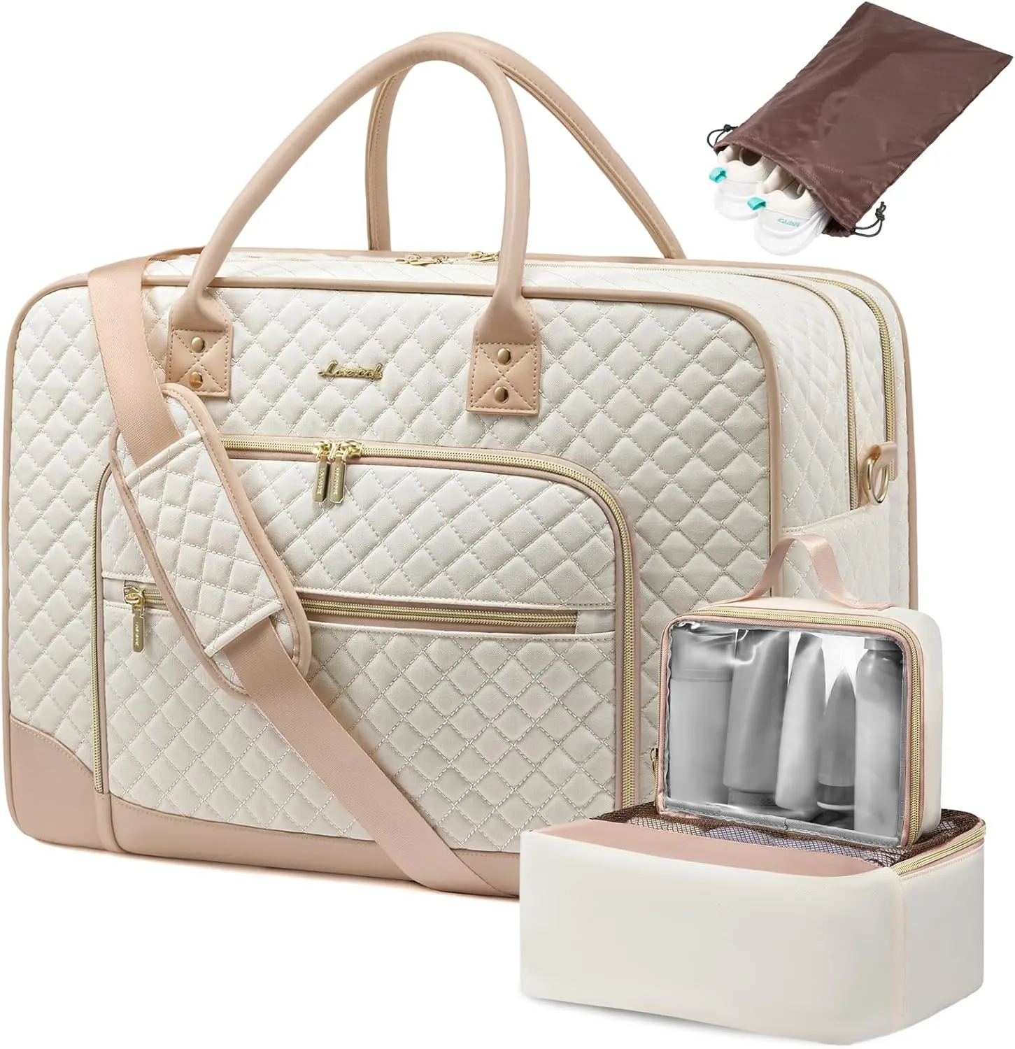 LOVEVOOK Weekender Bag for Women with Laptop Compartment, Quilted Carry on Bags for airplanes with Shoe Bag, Travel Duffel Tote Bags with Toiletry Bag, Hospital Bags with Wet Pocket Shoe Bag