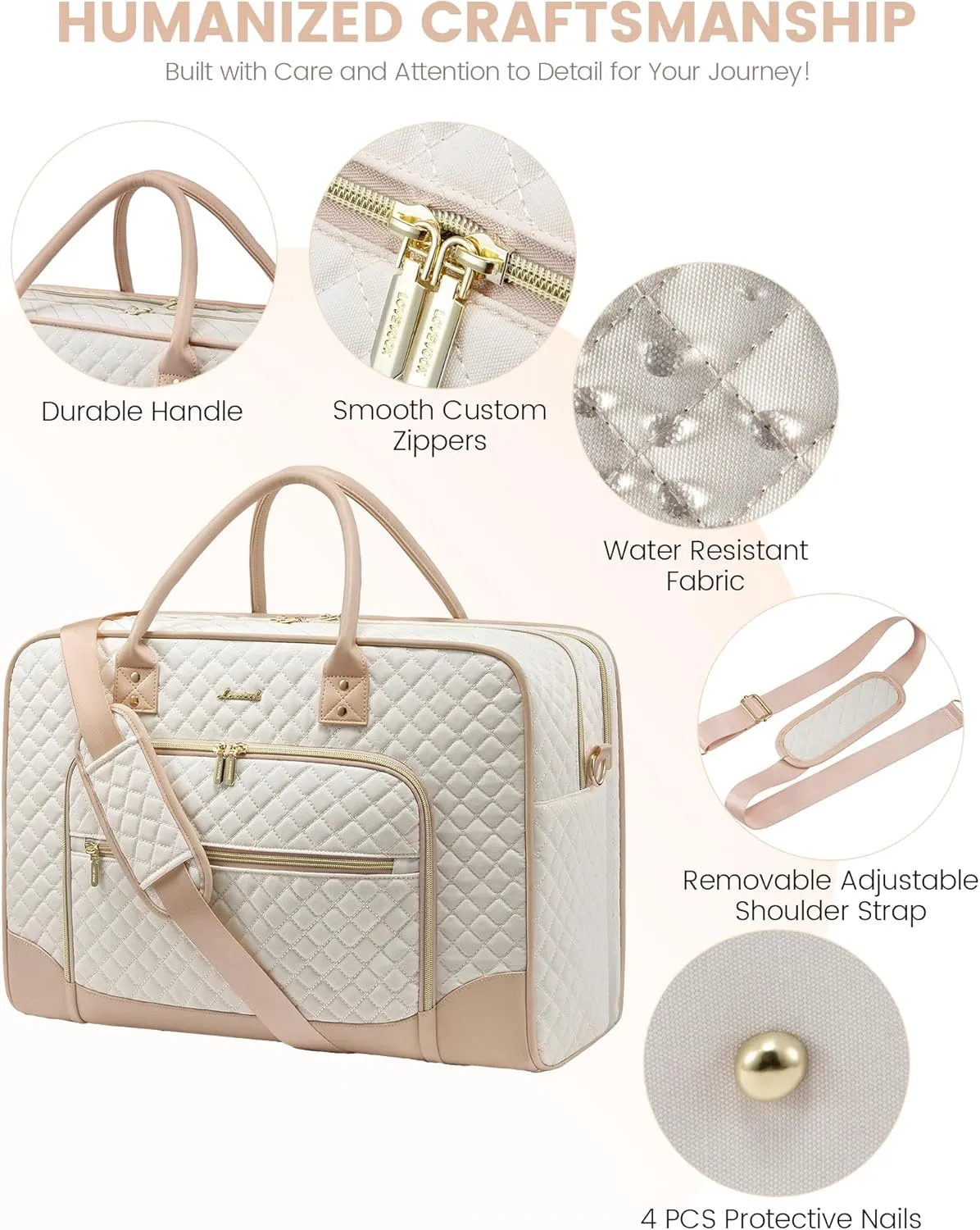 LOVEVOOK Weekender Bag for Women with Laptop Compartment, Quilted Carry on Bags for airplanes with Shoe Bag, Travel Duffel Tote Bags with Toiletry Bag, Hospital Bags with Wet Pocket Shoe Bag