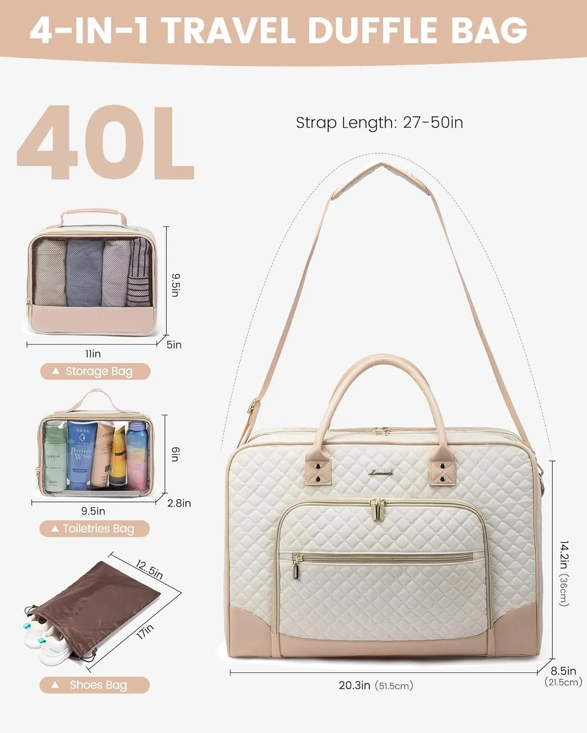 LOVEVOOK Weekender Bag for Women with Laptop Compartment, Quilted Carry on Bags for airplanes with Shoe Bag, Travel Duffel Tote Bags with Toiletry Bag, Hospital Bags with Wet Pocket Shoe Bag