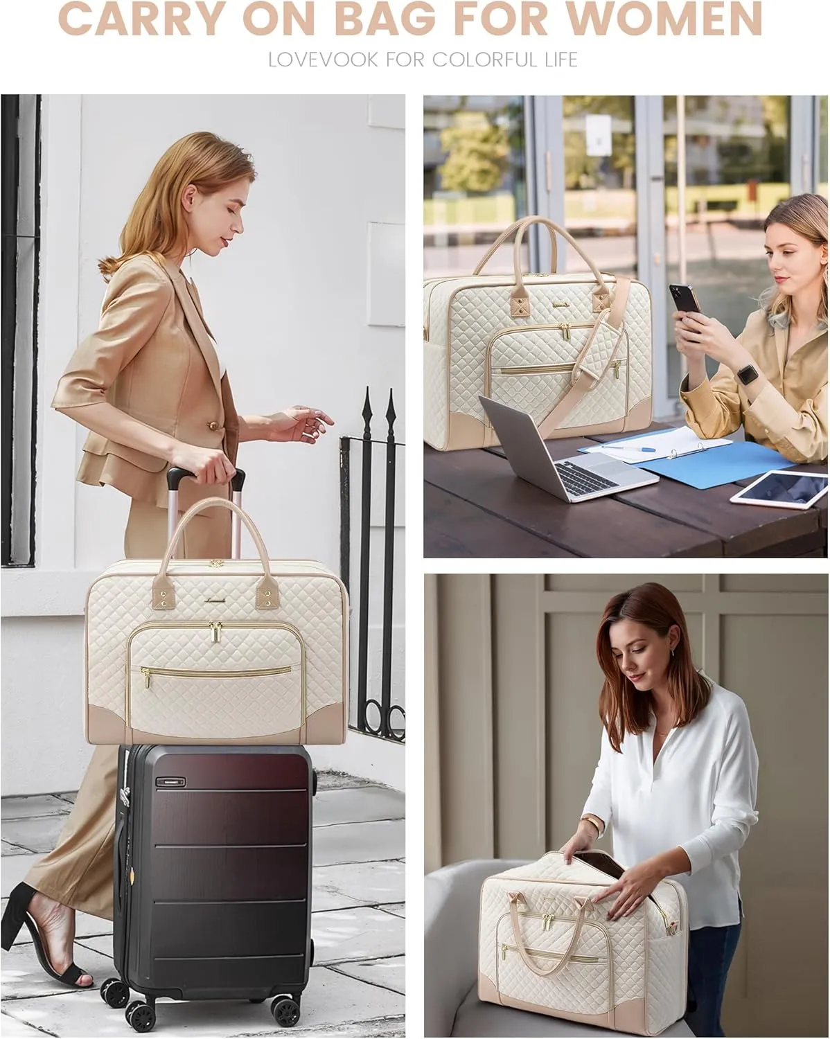 LOVEVOOK Weekender Bag for Women with Laptop Compartment, Quilted Carry on Bags for airplanes with Shoe Bag, Travel Duffel Tote Bags with Toiletry Bag, Hospital Bags with Wet Pocket Shoe Bag