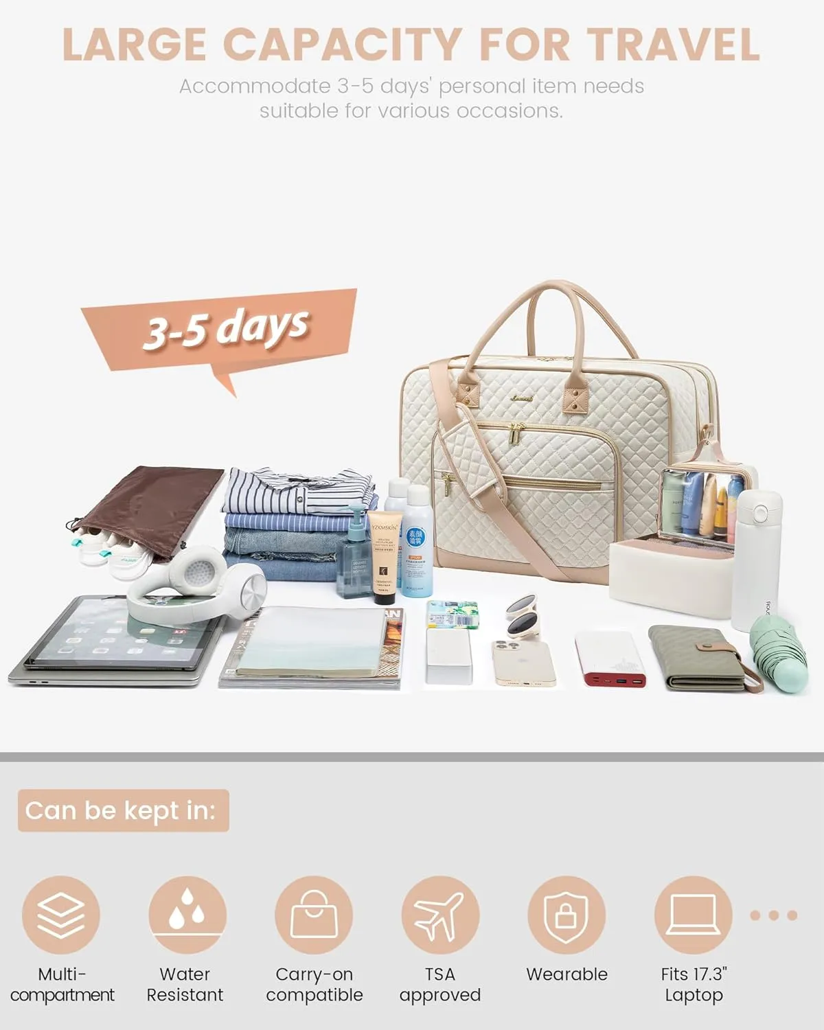 LOVEVOOK Weekender Bag for Women with Laptop Compartment, Quilted Carry on Bags for airplanes with Shoe Bag, Travel Duffel Tote Bags with Toiletry Bag, Hospital Bags with Wet Pocket Shoe Bag