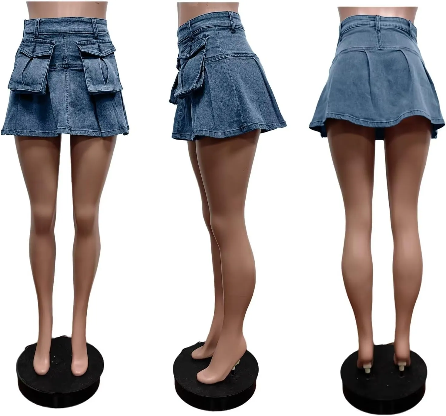 LROSEY Women Cargo Mini Skirt Y2k Denim Skirt A Line Stretchy Jean Skirts with Pocket Mid Rise