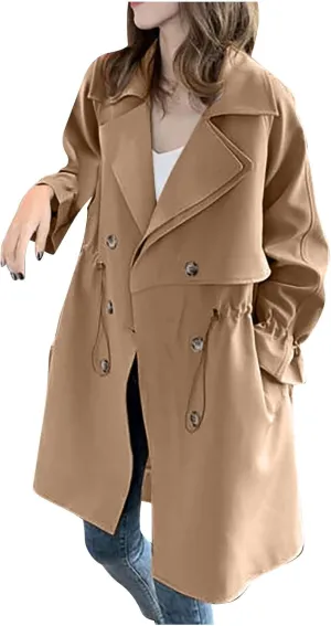 maisdgop Women's Trench Coat Open Front Long Sleeve Windbreaker Jacket Classic Belted Lapel Waterproof Overcoat with Pockets