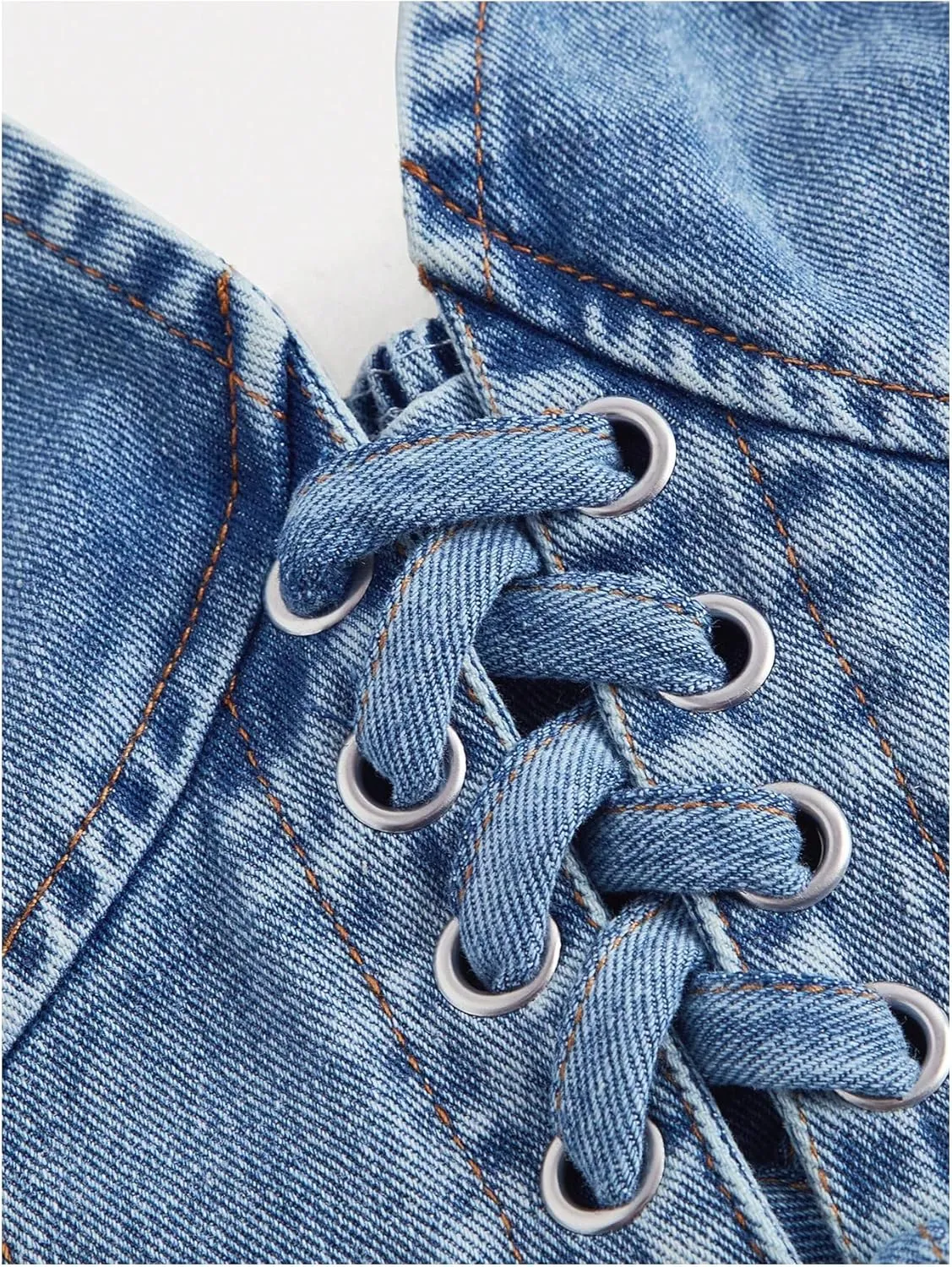 MakeMeChic Women's Denim Top Lace Up Sleeveless Halter V Neck Backless Y2K Denim Crop Top Vest