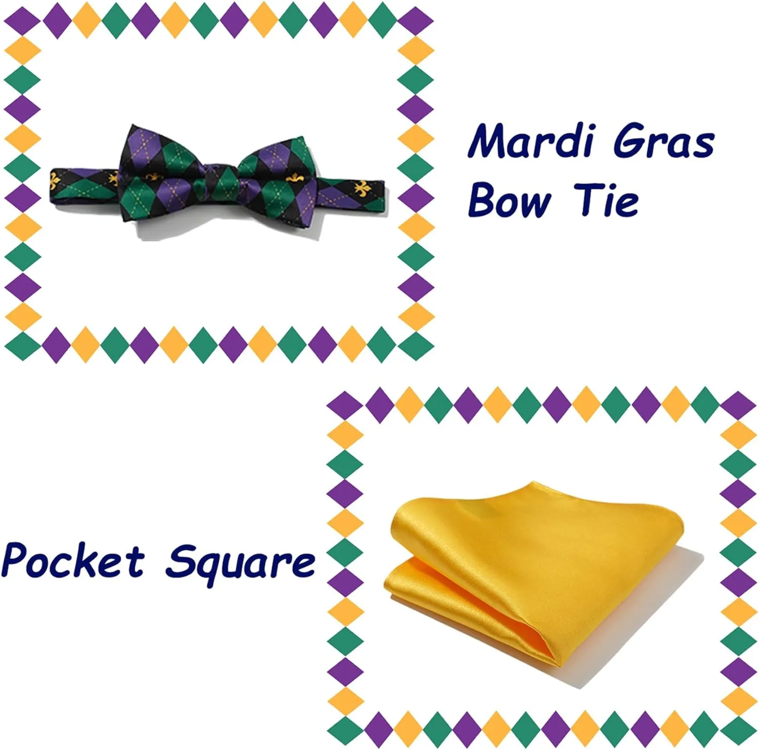 Mardi Gras Vest Kit for Men,Adult Mardi Gras Outfit with Bow Tie and Pocket Square,Mardi Gras Costume Set
