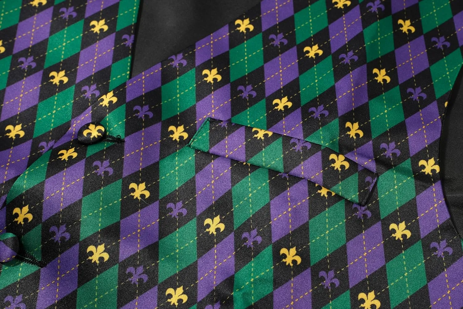 Mardi Gras Vest Kit for Men,Adult Mardi Gras Outfit with Bow Tie and Pocket Square,Mardi Gras Costume Set