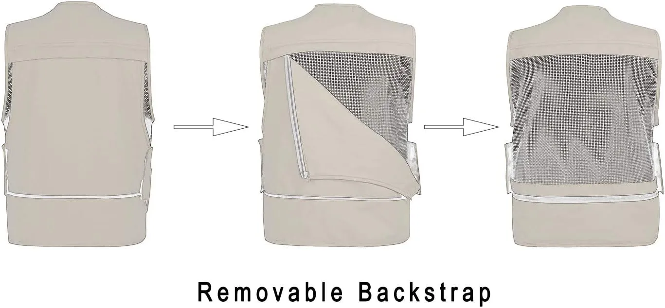 Men Utility Vest Cotton Work Safari Hiking Vest Outdoor Cargo Vest Multi Pockets Fishing Vest