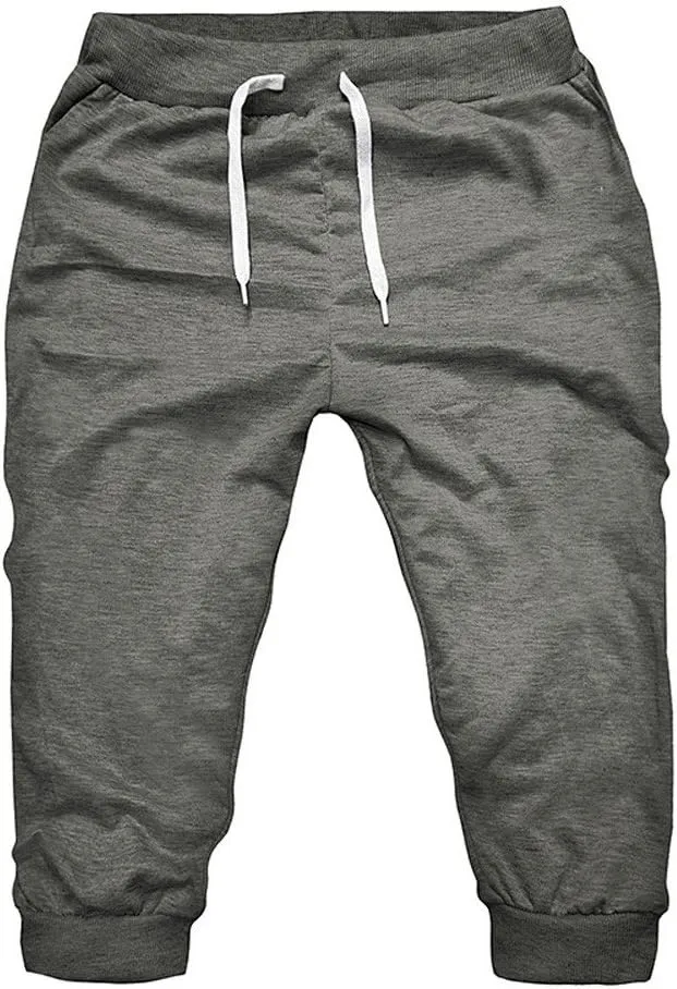 Mens 3/4 Joggers Capri Pants Cotton Below Knee Length Running Shorts Drawstring Slim Fit Workout Capri Joggers