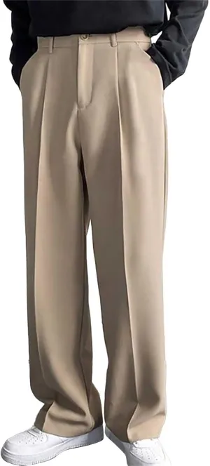 Men's Business Dress Suit Pants Baggy Pleated Front Trousers Plain Fashion Outdoor Straight Wide Leg Slacks
