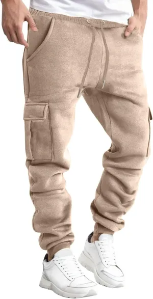 Mens Cargo Pants Casual and Warm Men's Solid Color Work Clothes Pockets and Tactical Pant Hiking Jogger for Men
