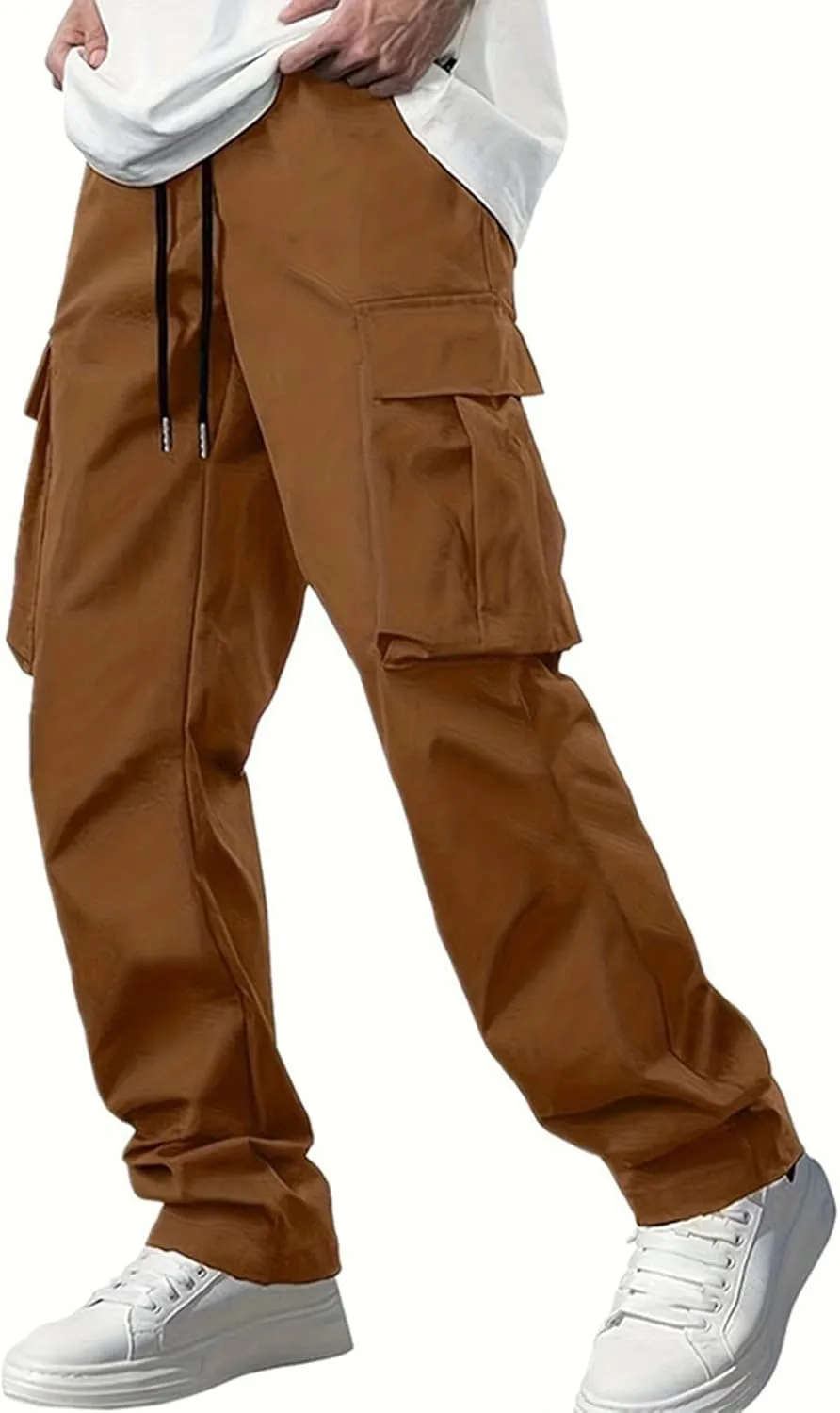 Mens Cargo Pants Casual Joggers Elastic Waist Drawstring Tapered Sweatpants for Men with Multi Pockets