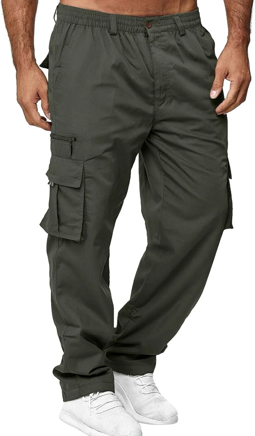 Men's Cargo Sweatpants Casual Fleece Joggers Loose Fit Open Bottom Athletic Pants for Men with Pockets