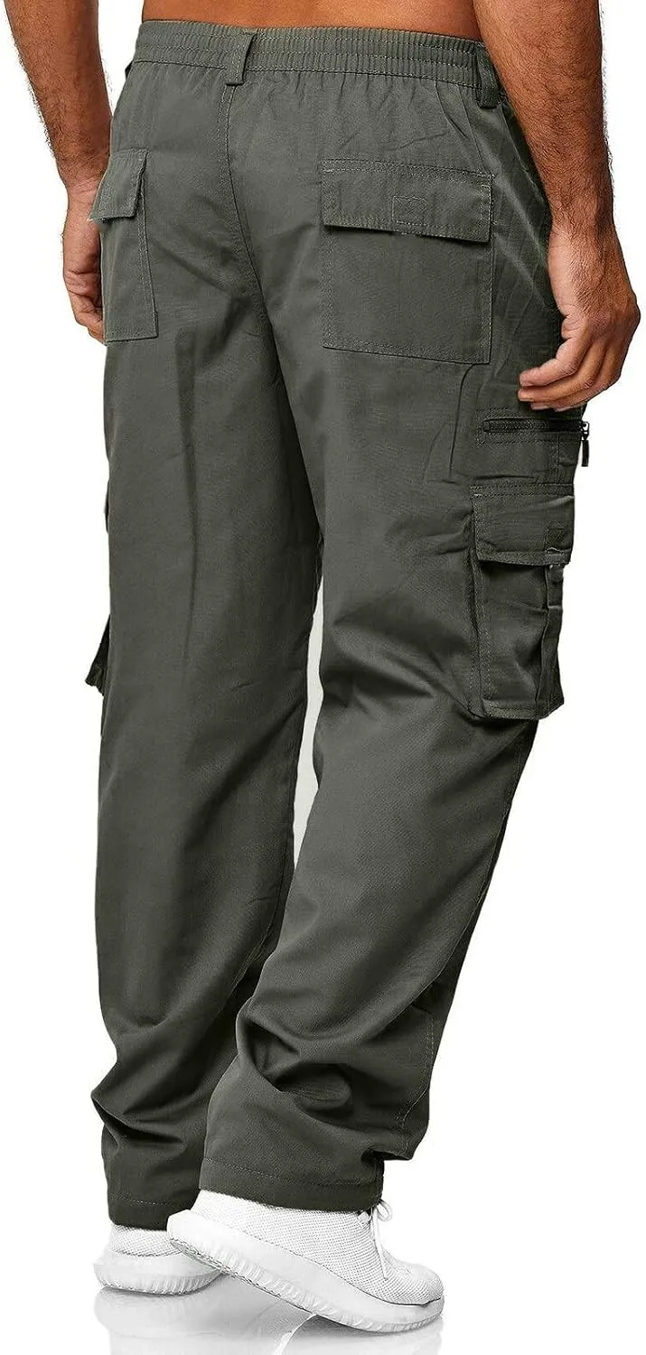 Men's Cargo Sweatpants Casual Fleece Joggers Loose Fit Open Bottom Athletic Pants for Men with Pockets