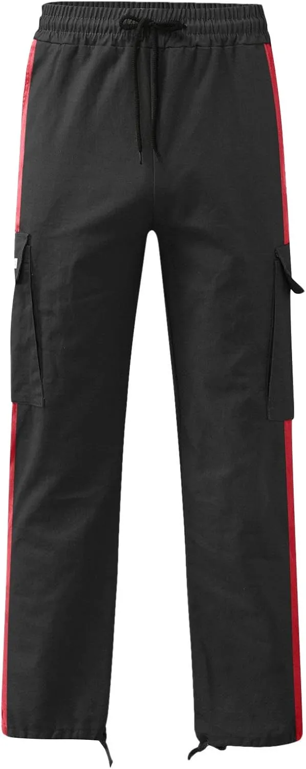 Men's Cargo Tactical Pants Hat Multi Woven Pocket Foot Rope Solid Pants Street Cargo Tie Cargo Pockets Casual