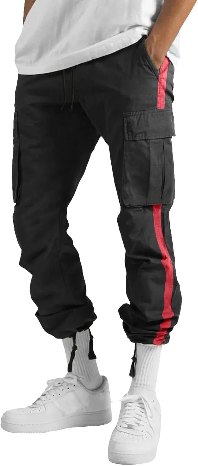 Men's Cargo Tactical Pants Hat Multi Woven Pocket Foot Rope Solid Pants Street Cargo Tie Cargo Pockets Casual