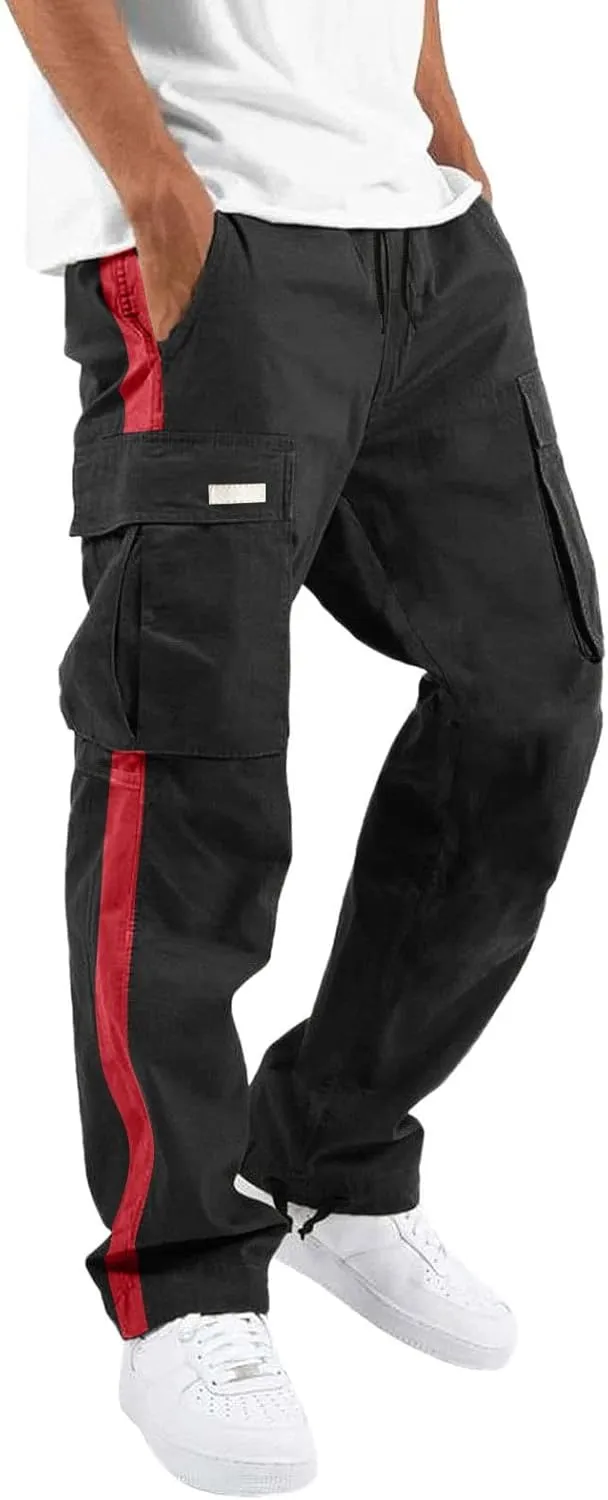 Men's Cargo Tactical Pants Hat Multi Woven Pocket Foot Rope Solid Pants Street Cargo Tie Cargo Pockets Casual