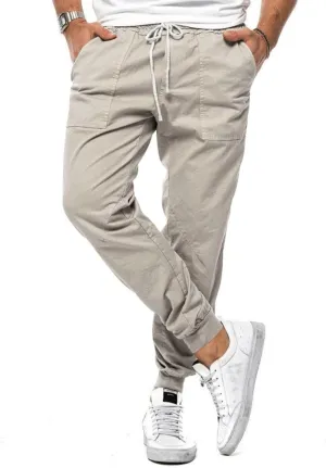 Mens Casual Chino Cargo Pants Loose Drawstring Sweatpants Elastic Waist Cotton Breathable Outdoor Fall Trousers