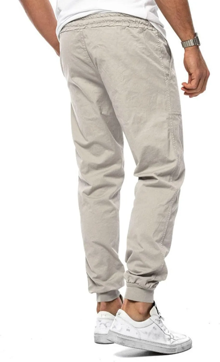 Mens Casual Chino Cargo Pants Loose Drawstring Sweatpants Elastic Waist Cotton Breathable Outdoor Fall Trousers