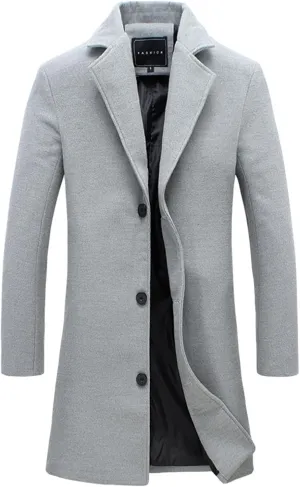 Men's Casual Jackets Winter Fashion Long Sleeve Lapel Trench Coats Single Breasted Warm Business Work Overcoat