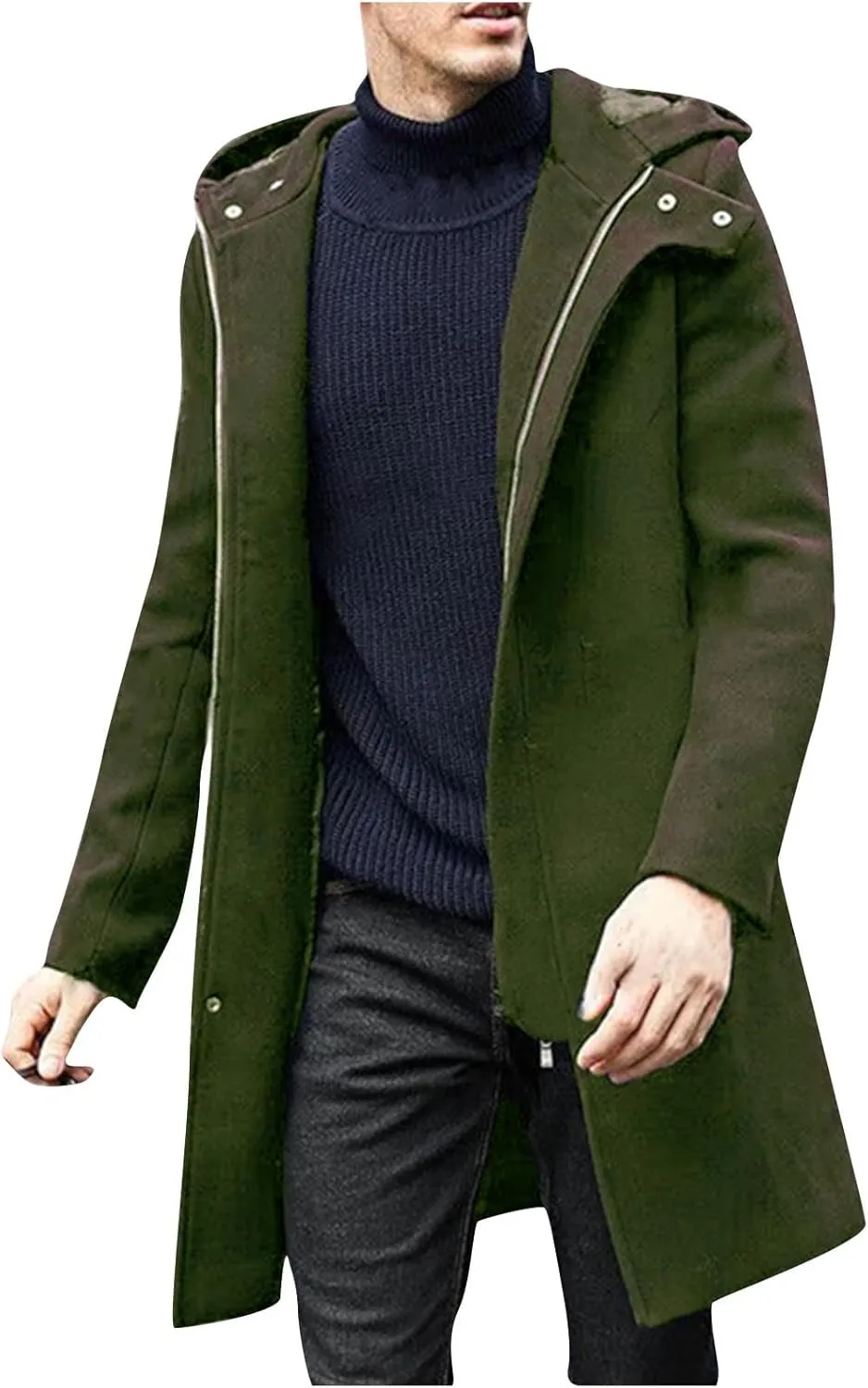 Men's Casual Trench Coat Long Jacket Overcoat Single Breasted Pea Coat wih Pockets Business Winter Long Overcoats