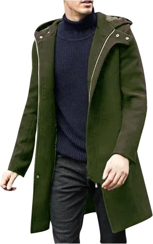 Men's Casual Trench Coat Long Jacket Overcoat Single Breasted Pea Coat wih Pockets Business Winter Long Overcoats