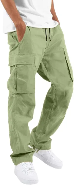 Men's Causal Cargo Pants Athletic Trousers Outdoor Fitness Pants Sweatpants Loose Fit Hiking Joggers with Pockets