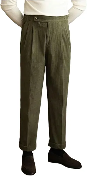 Mens Corduroy Suit Pants Trendy Straight Leg Trousers Fashion Casual Plain Flat Front Business Dress Pants for Spring