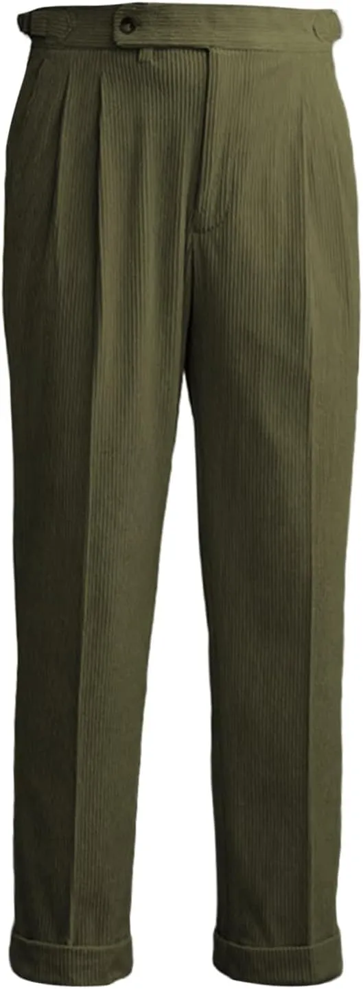 Mens Corduroy Suit Pants Trendy Straight Leg Trousers Fashion Casual Plain Flat Front Business Dress Pants for Spring