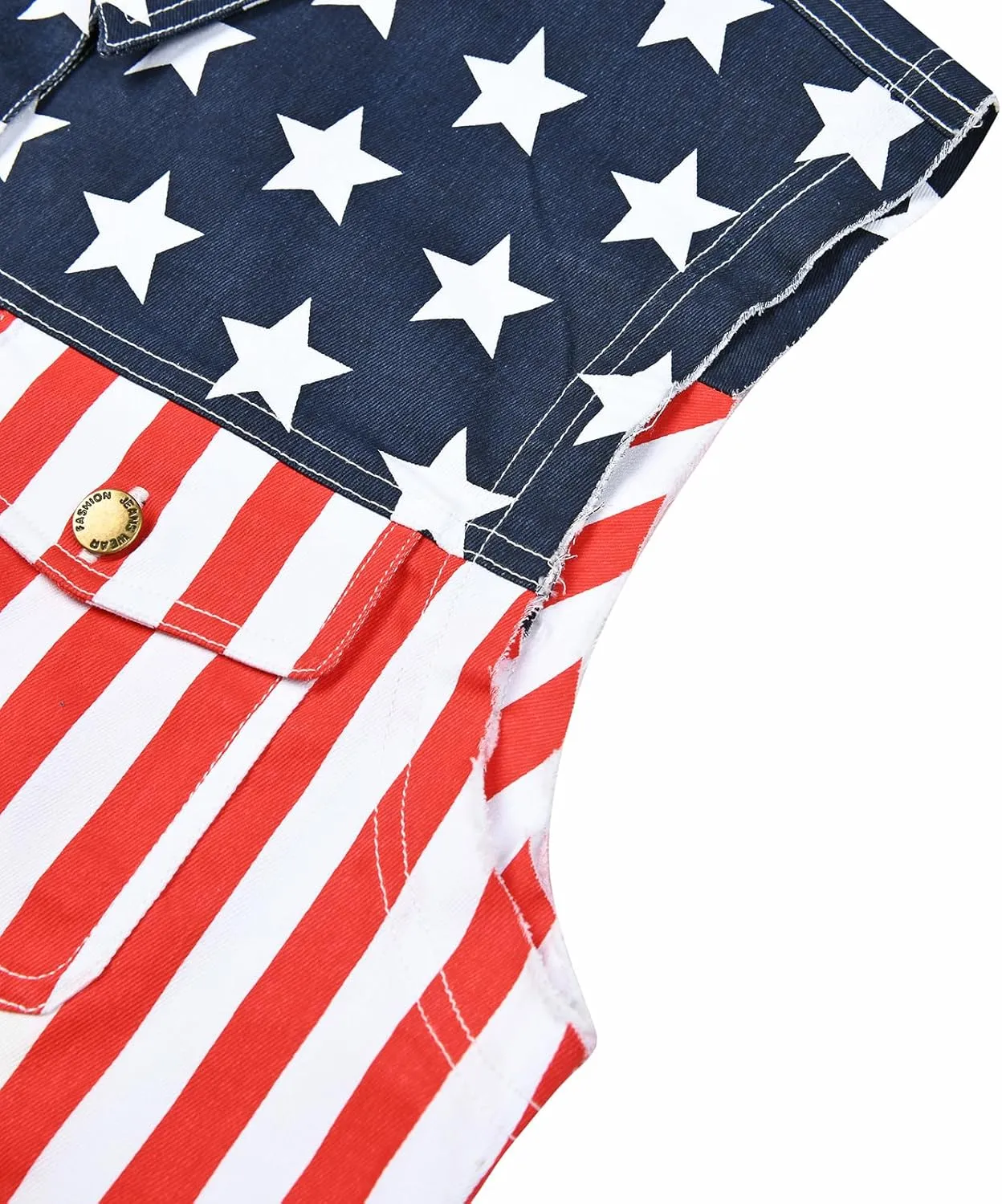 Men's Denim Loose Fit Biker Vest Sleeveless Jacket Summer Retro Lapel American Flag Jean Jacket Shirt