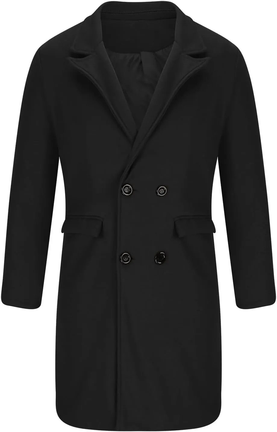 Mens Double Breasted Trench Coat Notched Lapel Long Peacoat Classic Casual Winter Overcoat Warm Cotton-padded Jacket