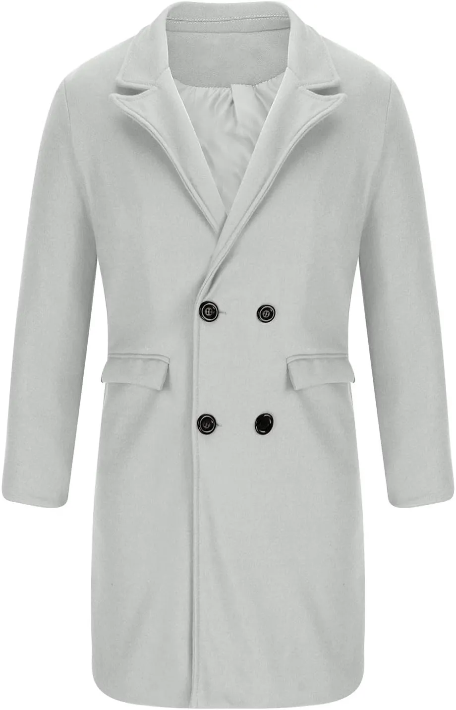 Mens Double Breasted Trench Coat Notched Lapel Long Peacoat Classic Casual Winter Overcoat Warm Cotton-padded Jacket