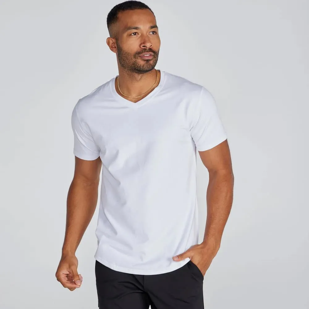 Men's Drop-Cut V-Neck  Plain Tshirts for Men  Soft Polyester, Cotton, Spandex  Moisture Wicking, Wrinkle Resistant