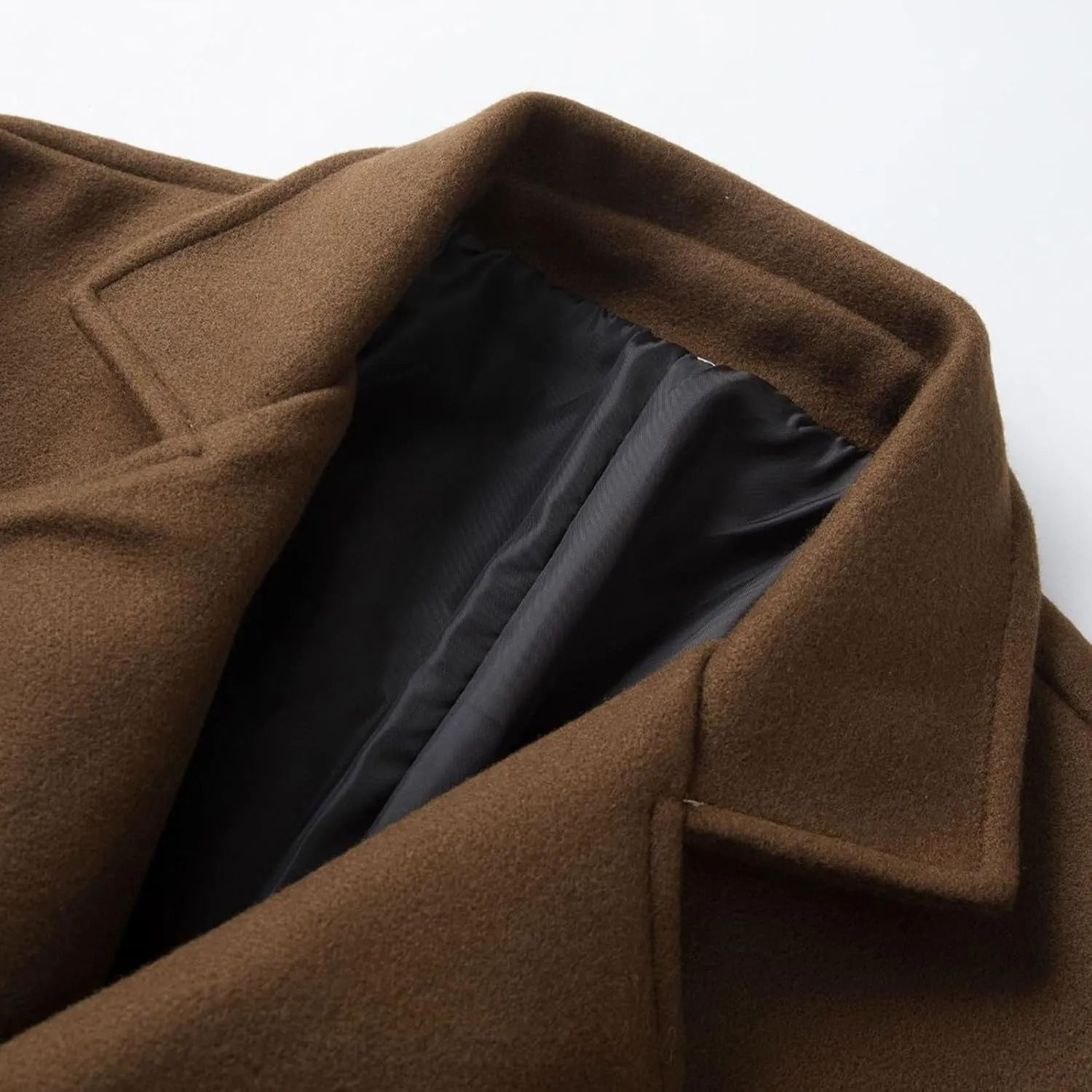 Men's Fall Winter Office Double Breasted Long Dress Wool Coat Overcoat Warm Woolen Casual Lapel Collar Trench Coats