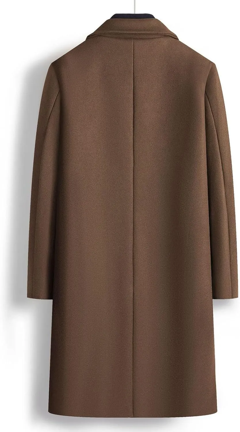 Men's Fall Winter Office Double Breasted Long Dress Wool Coat Overcoat Warm Woolen Casual Lapel Collar Trench Coats