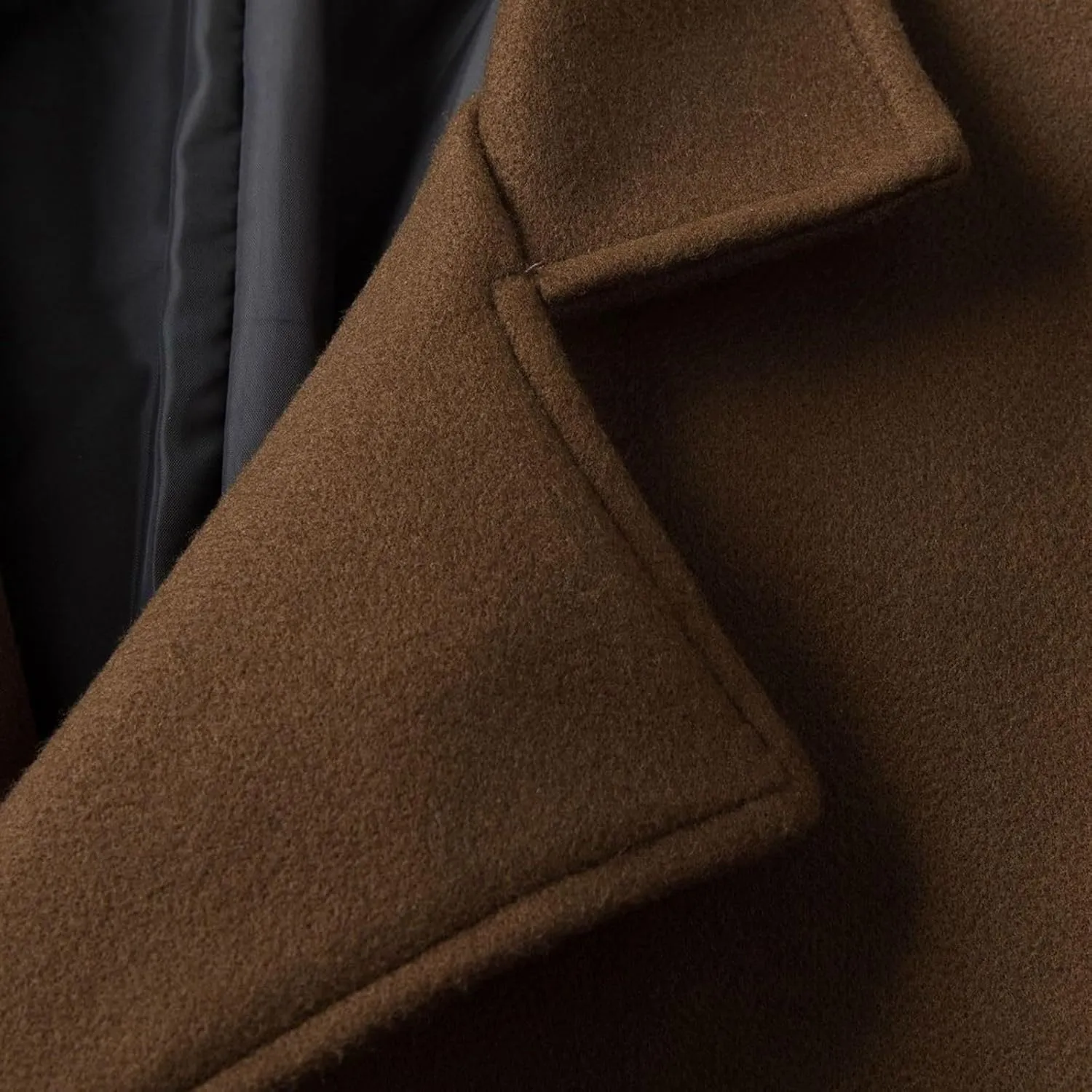 Men's Fall Winter Office Double Breasted Long Dress Wool Coat Overcoat Warm Woolen Casual Lapel Collar Trench Coats