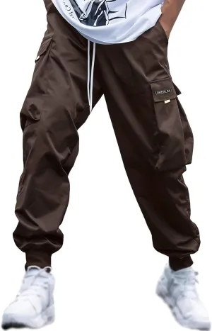 Men's Fashion Joggers Cargo Pants Drawstring Waist Work Sports Pants Baggers Hiking Trousers with Pockets