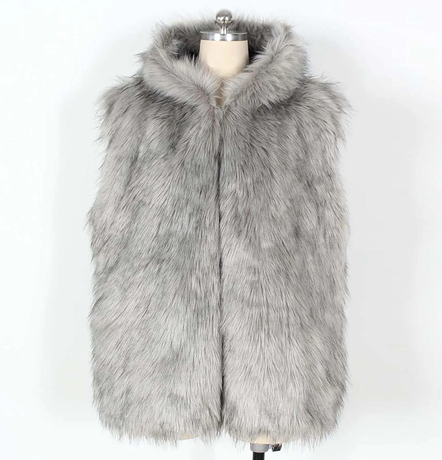 Mens Faux Fur Vest Open Front Sleeveless Hooded Cardigan Fluffy Plush Winter Fashion Faux Fur Hoodie Jackets