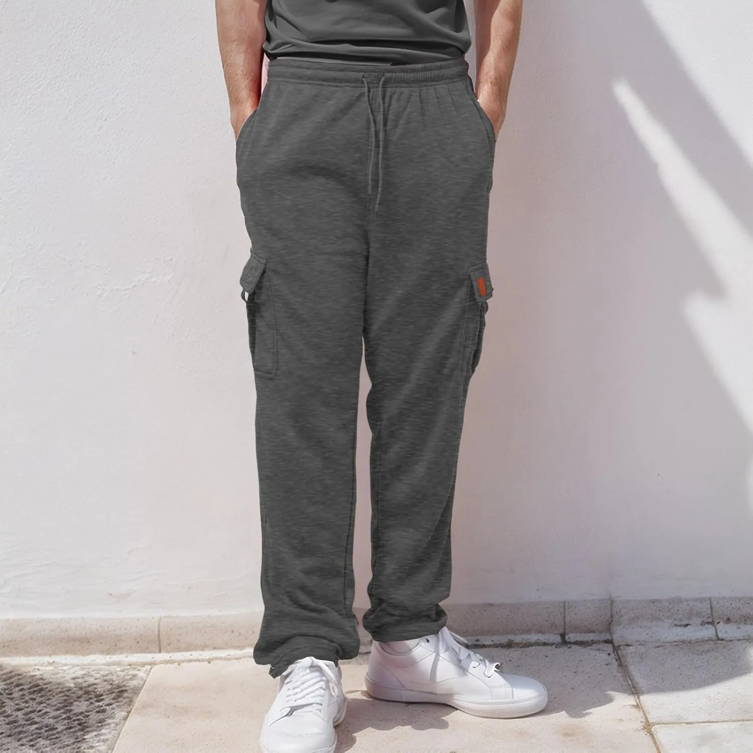 Mens Fleece Baggy Sweatpants Elastic Waist Heavyweight Joggers Pants with Pocket Loose Wide Leg Trousers Sweat Pants