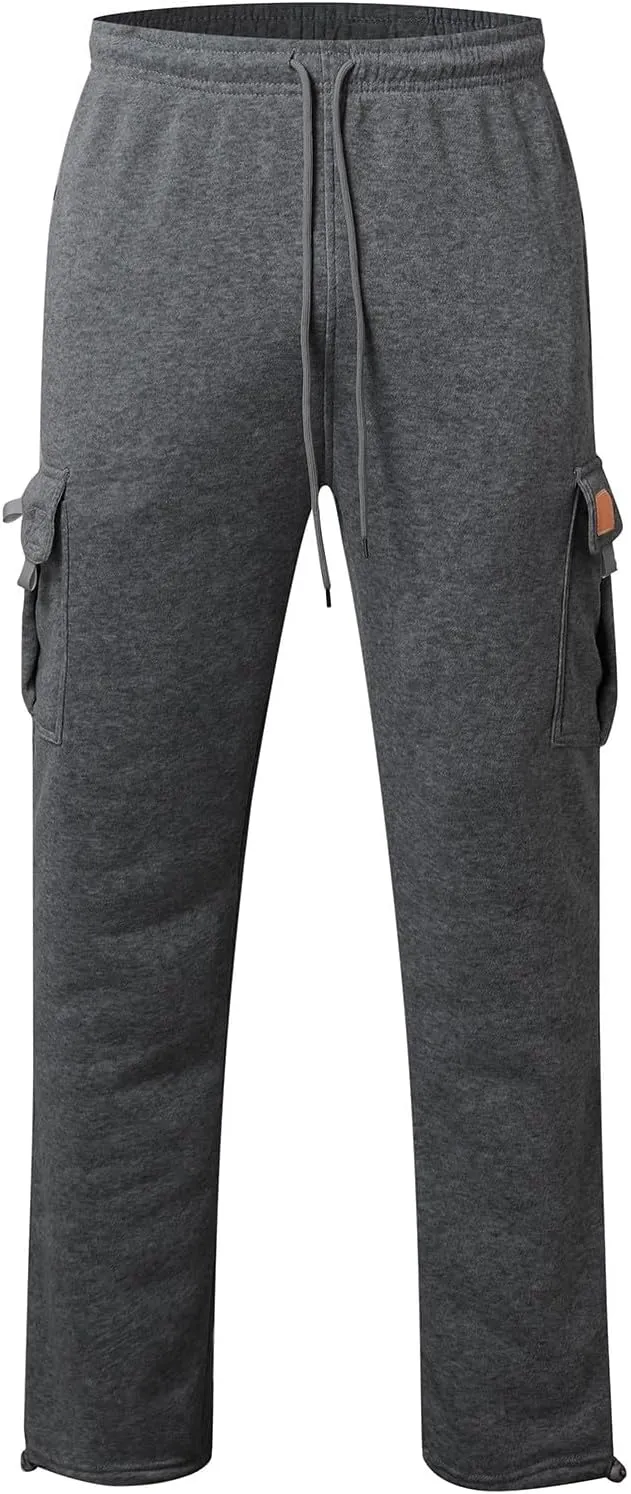 Mens Fleece Baggy Sweatpants Elastic Waist Heavyweight Joggers Pants with Pocket Loose Wide Leg Trousers Sweat Pants