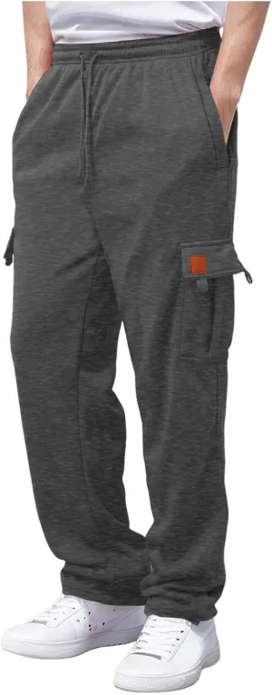 Mens Fleece Baggy Sweatpants Elastic Waist Heavyweight Joggers Pants with Pocket Loose Wide Leg Trousers Sweat Pants