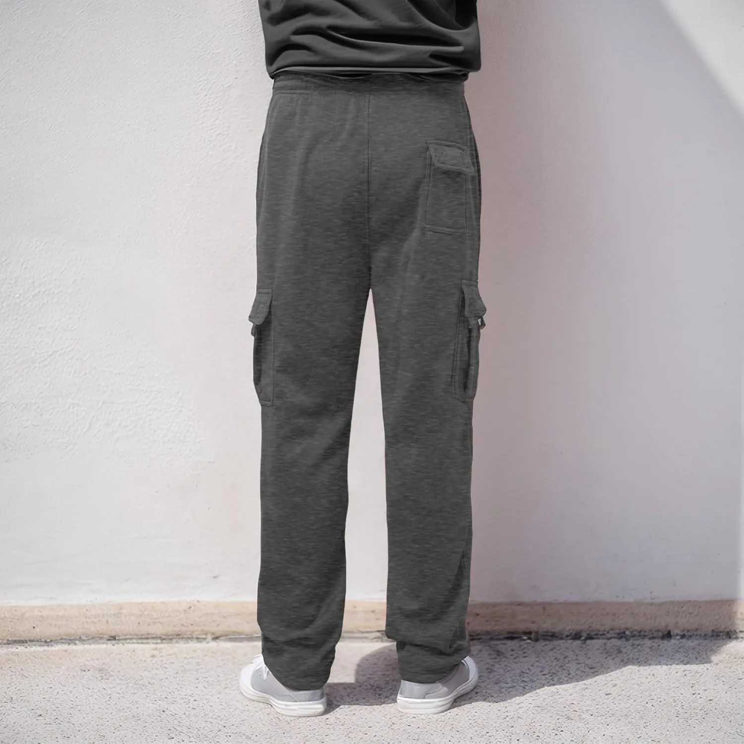 Mens Fleece Baggy Sweatpants Elastic Waist Heavyweight Joggers Pants with Pocket Loose Wide Leg Trousers Sweat Pants