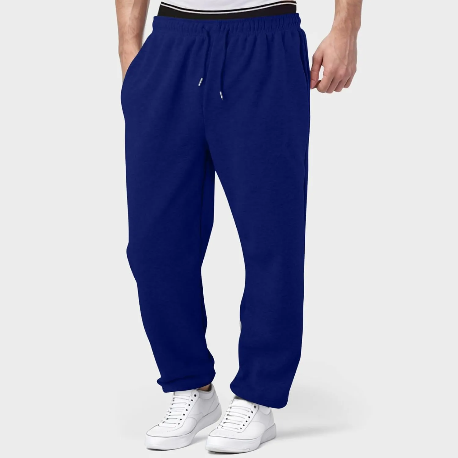 Men's Fleece Cargo Sweatpants Baggy Wide Straight Leg Joggers Classic Fit Flat Front Leisure and Daily Wear