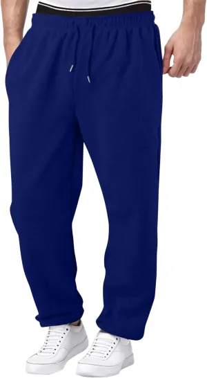 Men's Fleece Cargo Sweatpants Baggy Wide Straight Leg Joggers Classic Fit Flat Front Leisure and Daily Wear