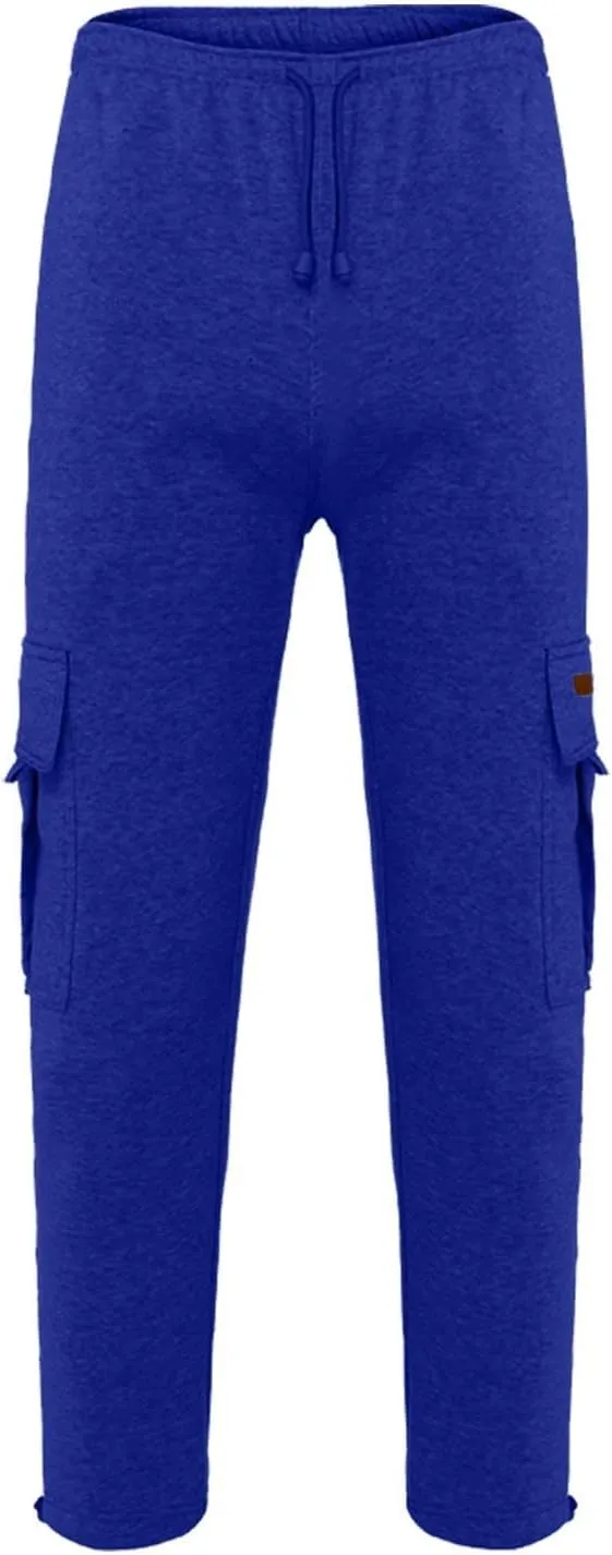 Men's Fleece Cargo Sweatpants Drawstring Loose Fit Sweatpants Active Athletic Workout Jogger Pant for Men with Pockets