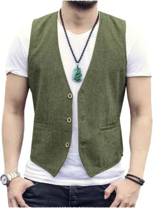Men's Formal Fashion Dress Vest Regular Fit Lightweight Waistcoat Groomsmen Vest for Beach Wedding