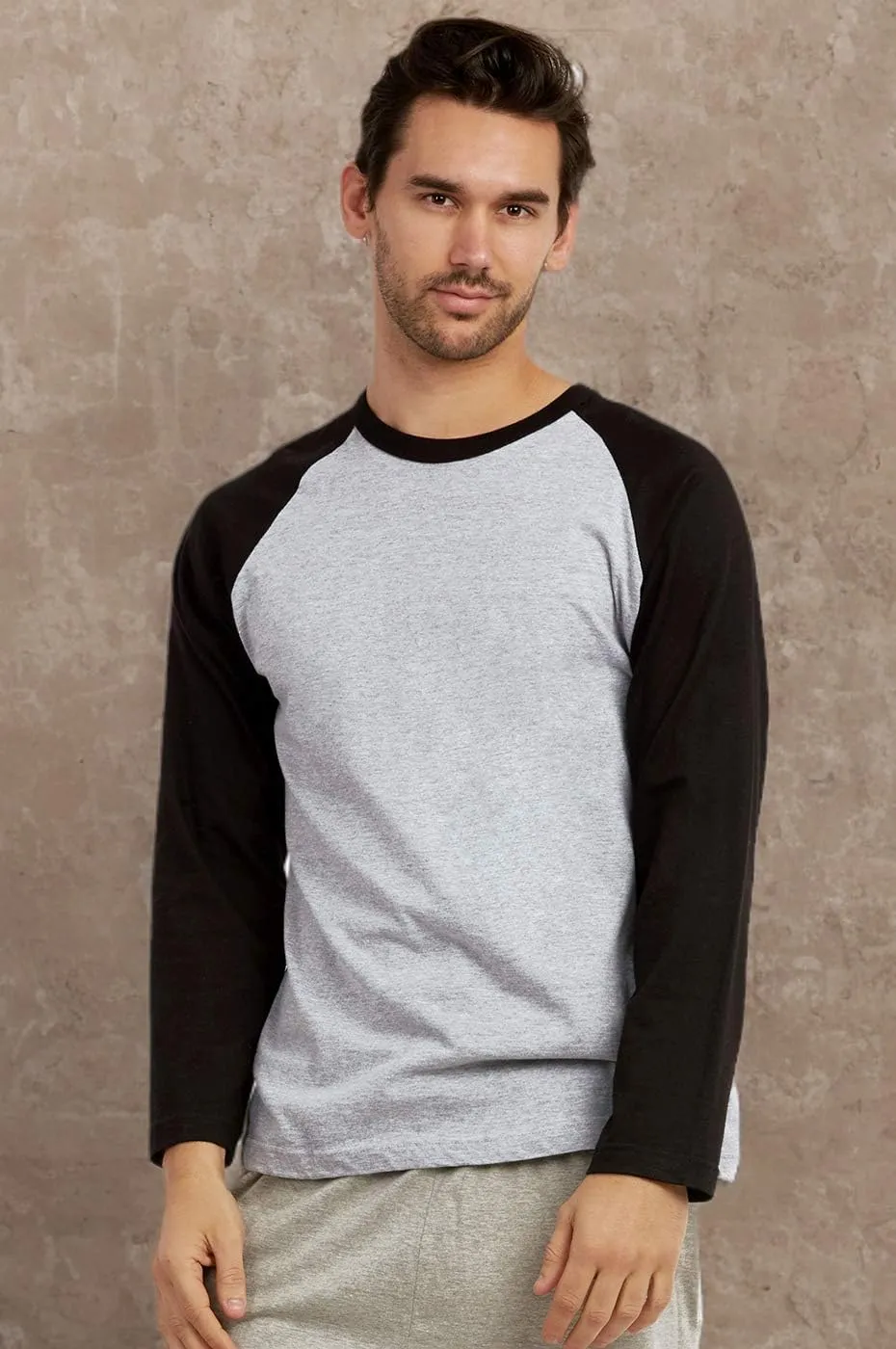 Men's Full Length Sleeve Raglan Cotton Baseball Tee Shirt